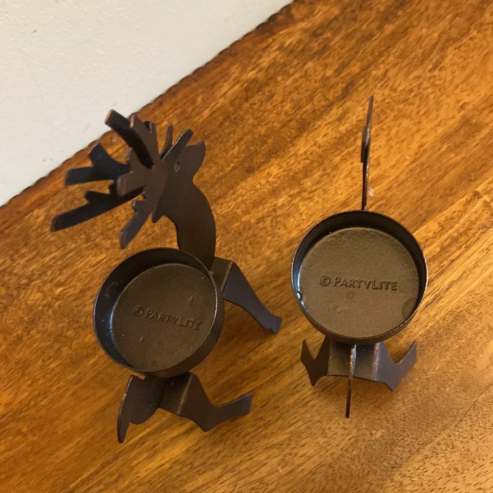 Vintage PartyLite Metal Deer Candle Holders Pair Bronze Buck & Doe Set